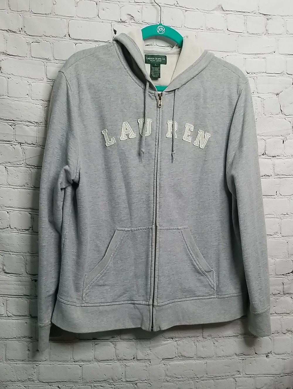Lauren Jeans Co. Zip front hoodie light gray 100% cotton GUC